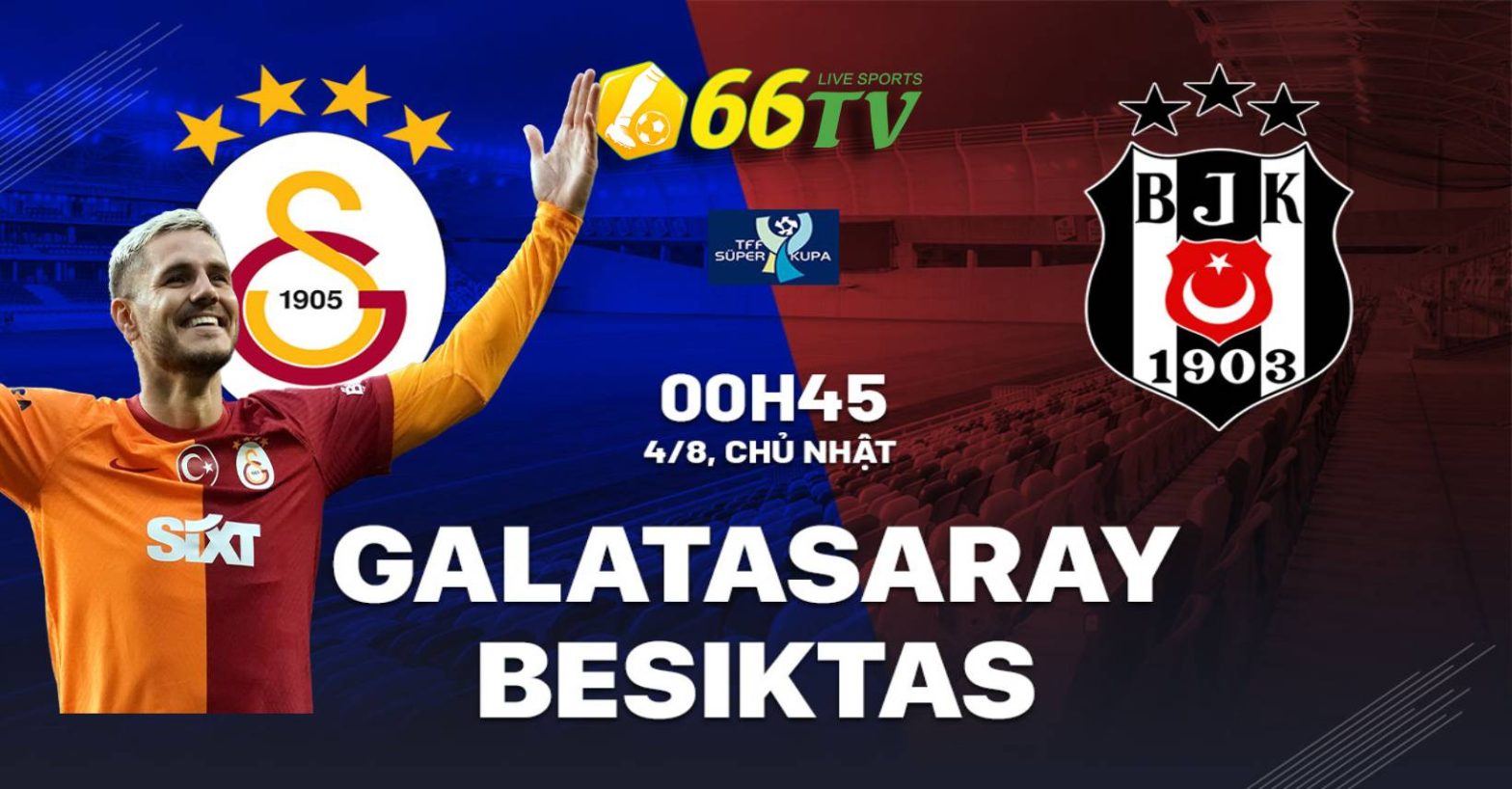 Nhận định bóng đá Galatasaray vs Besiktas 0h45 ngày 4/8 (Siêu cúp TNK 2024)