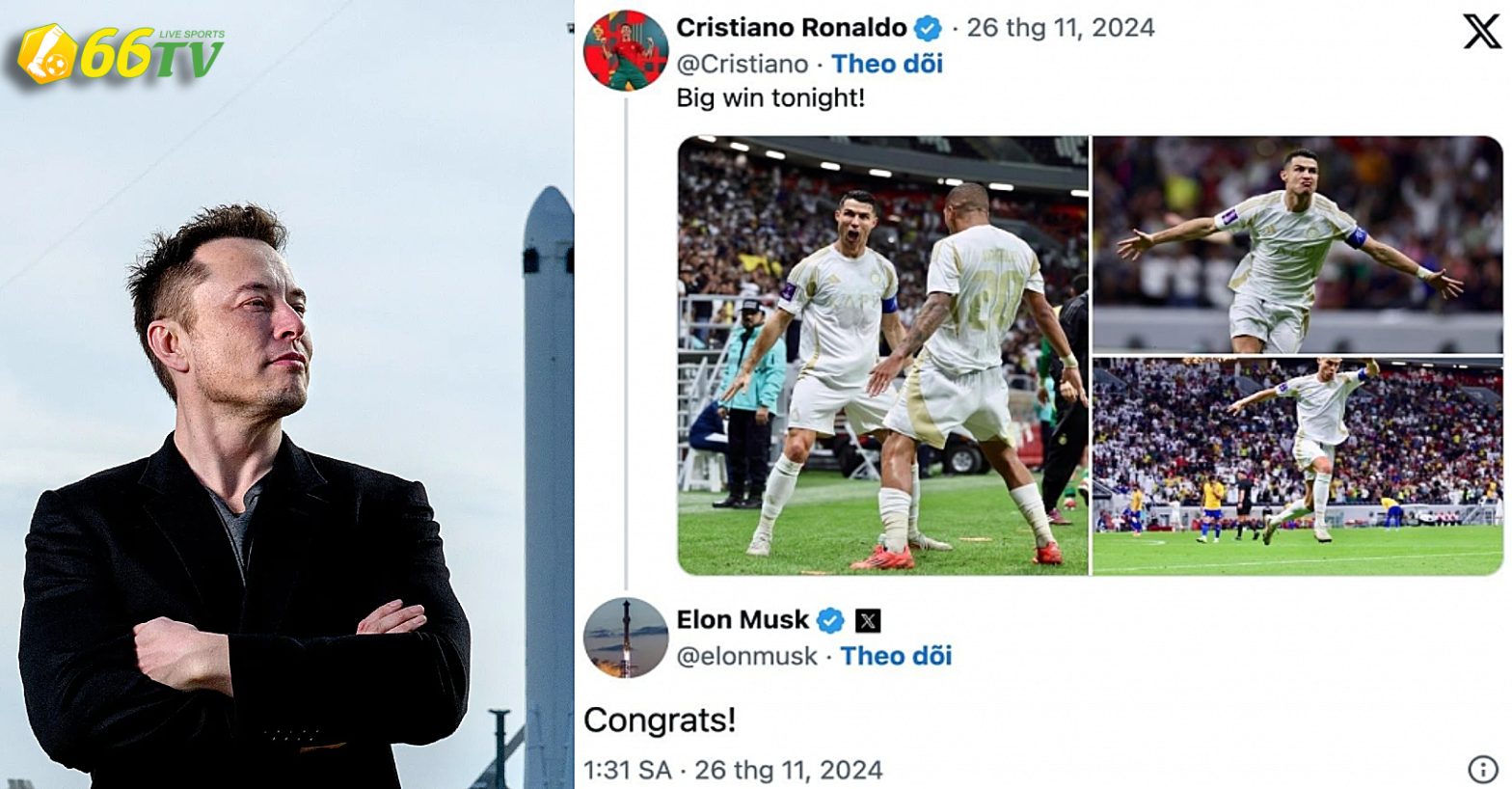 Elon Musk chúc mừng Cristiano Ronaldo