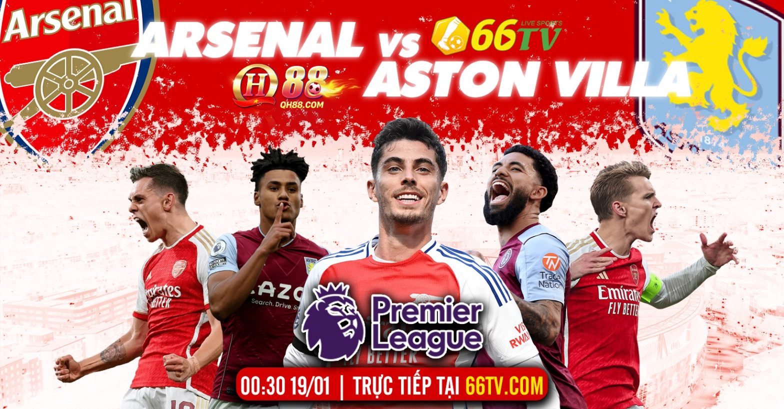 Arsenal vs Aston Villa đang có tỉ lệ cược từ nhà cái QH88 là Arsenal -1, tài xỉu là 2.5