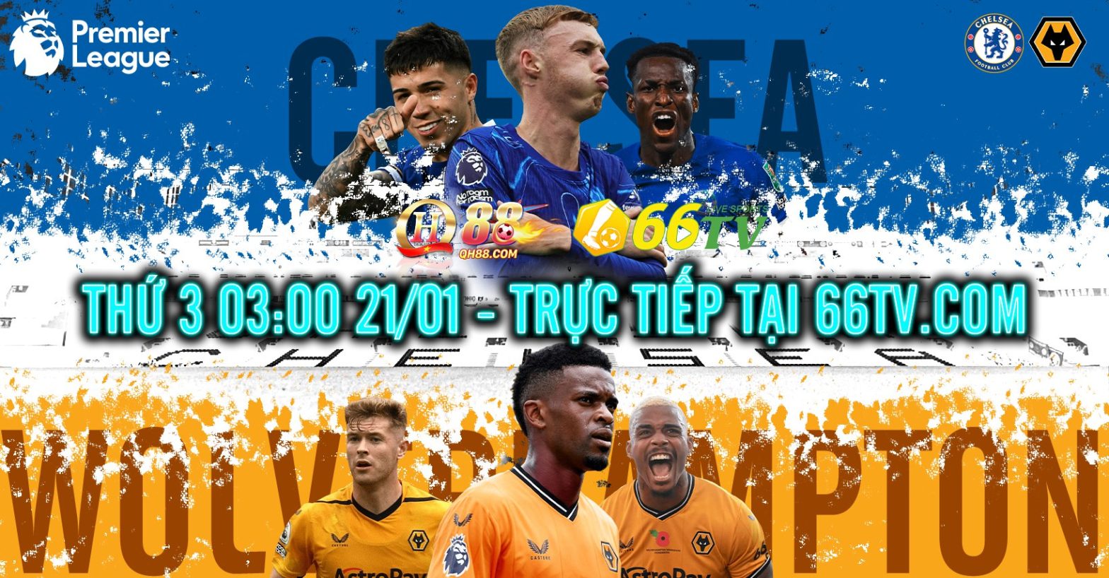 Chelsea vs Wolves đang có tỉ lệ cược từ nhà cái QH88 là Chelsea -1.5, tài xỉu là 3.5