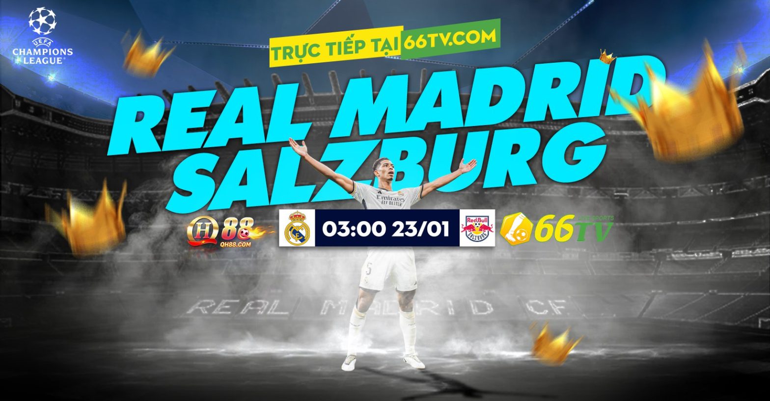 Real Madrid vs Salzburg đang có mức cược từ nhà cái QH88 là Real Madrid -2.75, tài xỉu là 4