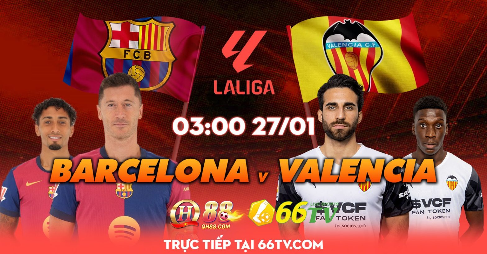 Nhà cái QH88 đưa ra tỉ lệ cược trận đấu Barcelona vs Valencia là Barca -2, tài xỉu là 3.5