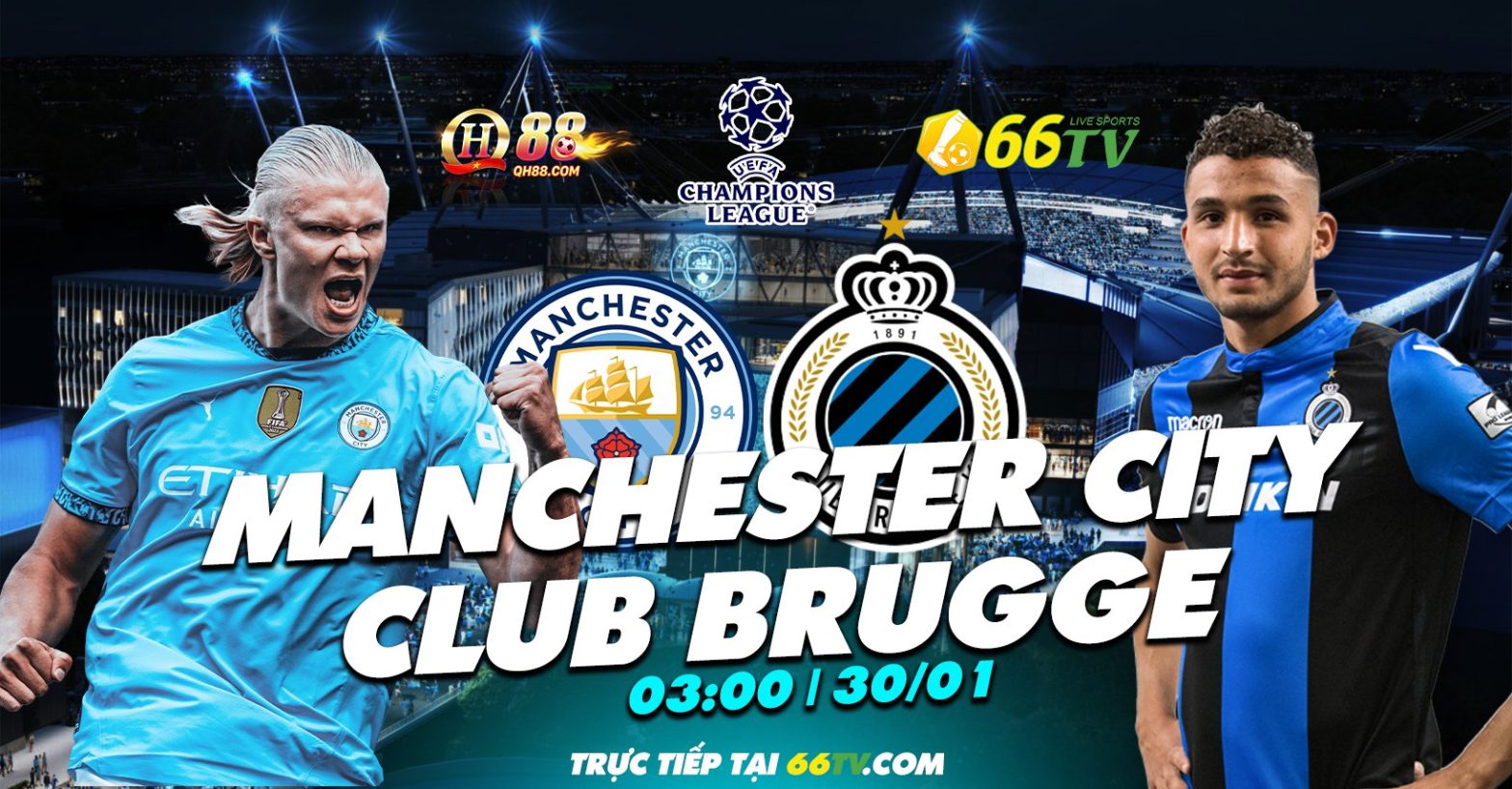 Nhà cái QH88 đưa ra tỉ lệ cược trận đấu Manchester City vs Club Brugge là Manchester City -2, tài xỉu là 3.5