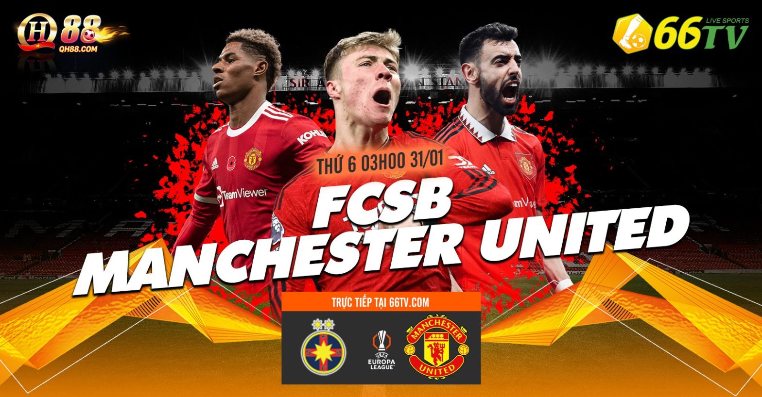 Nhà cái QH88 đưa ra tỉ lệ cược trận đấu FCSB vs Manchester United là MU -1, tài xỉu là 2.75